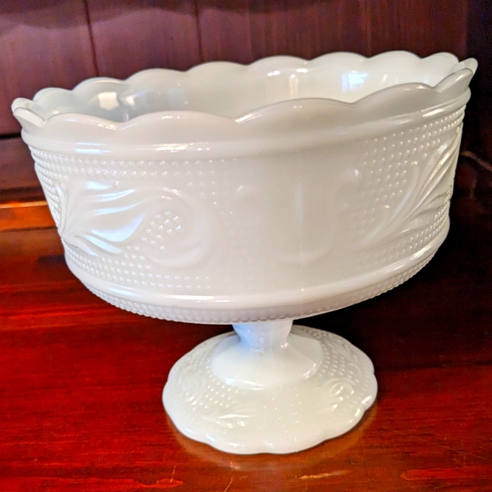 Vintage Milk Glass Pedestal Bowl